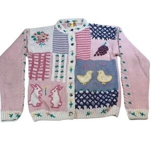 Savannah Cardigan Sweater Soft Pink Easter Kidcore Cute Bunny Girl's  Large 14